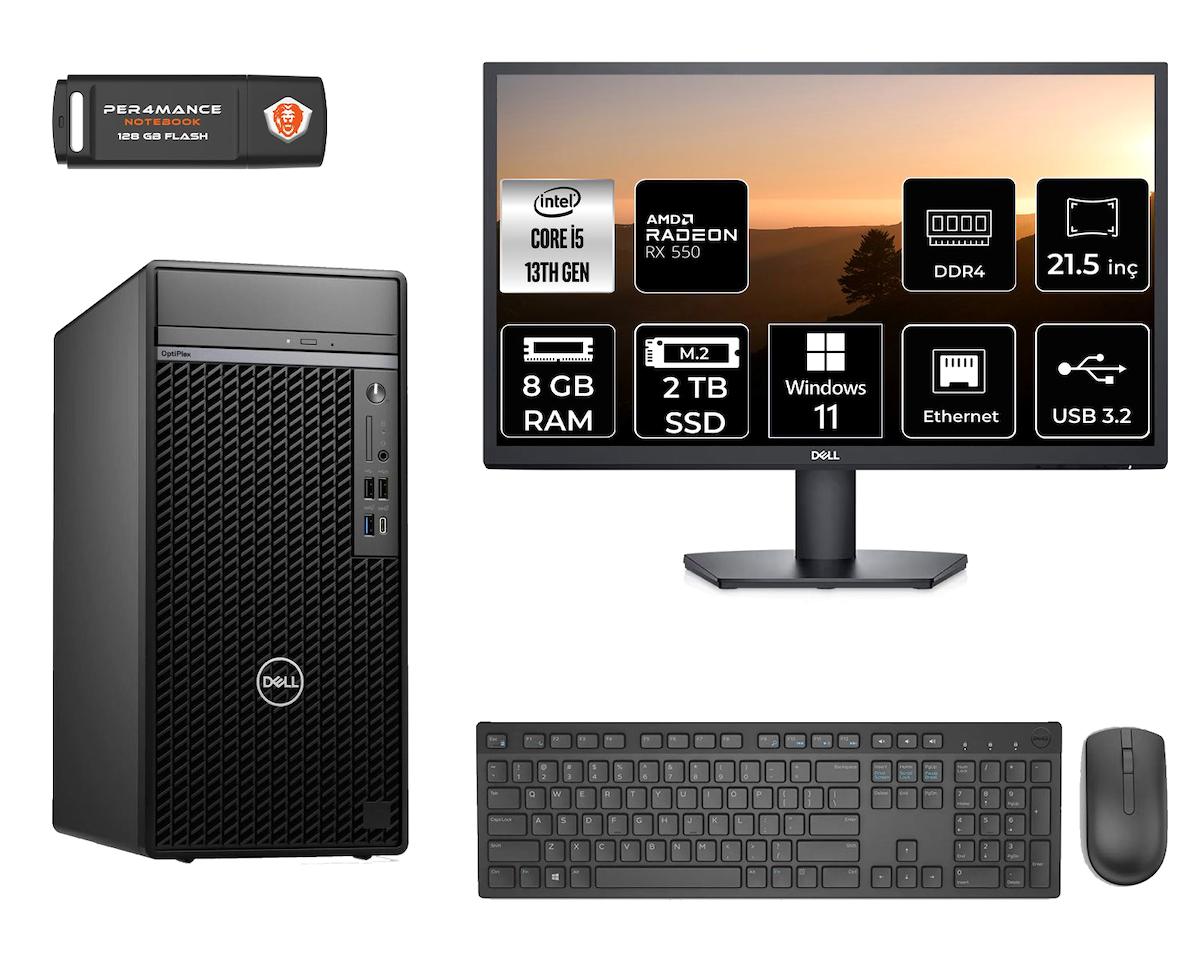 Dell Optiplex 7010 MNO7010D254 Harici Radeon RX 550 Intel Core i5 13500 8 GB Ram 2 TB SSD Tower Windows 11 Pro 21.5 inç Monitörlü Masaüstü Oyuncu Bilgisayarı