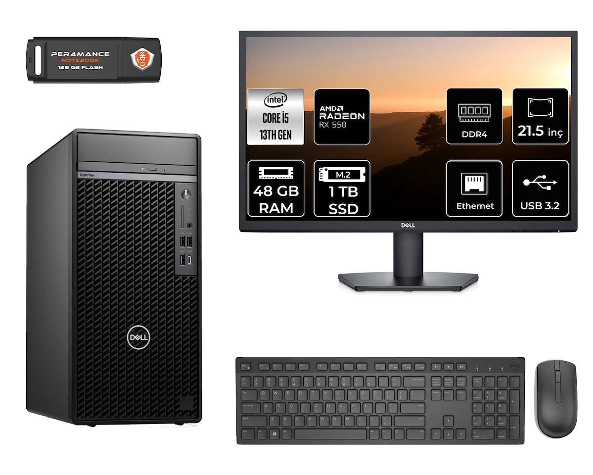 Dell Optiplex 7010 MNO7010D193 Harici Radeon RX 550 Intel Core i5 13500 48 GB Ram 1 TB SSD Tower FreeDos 21.5 inç Monitörlü Masaüstü Oyuncu Bilgisayarı