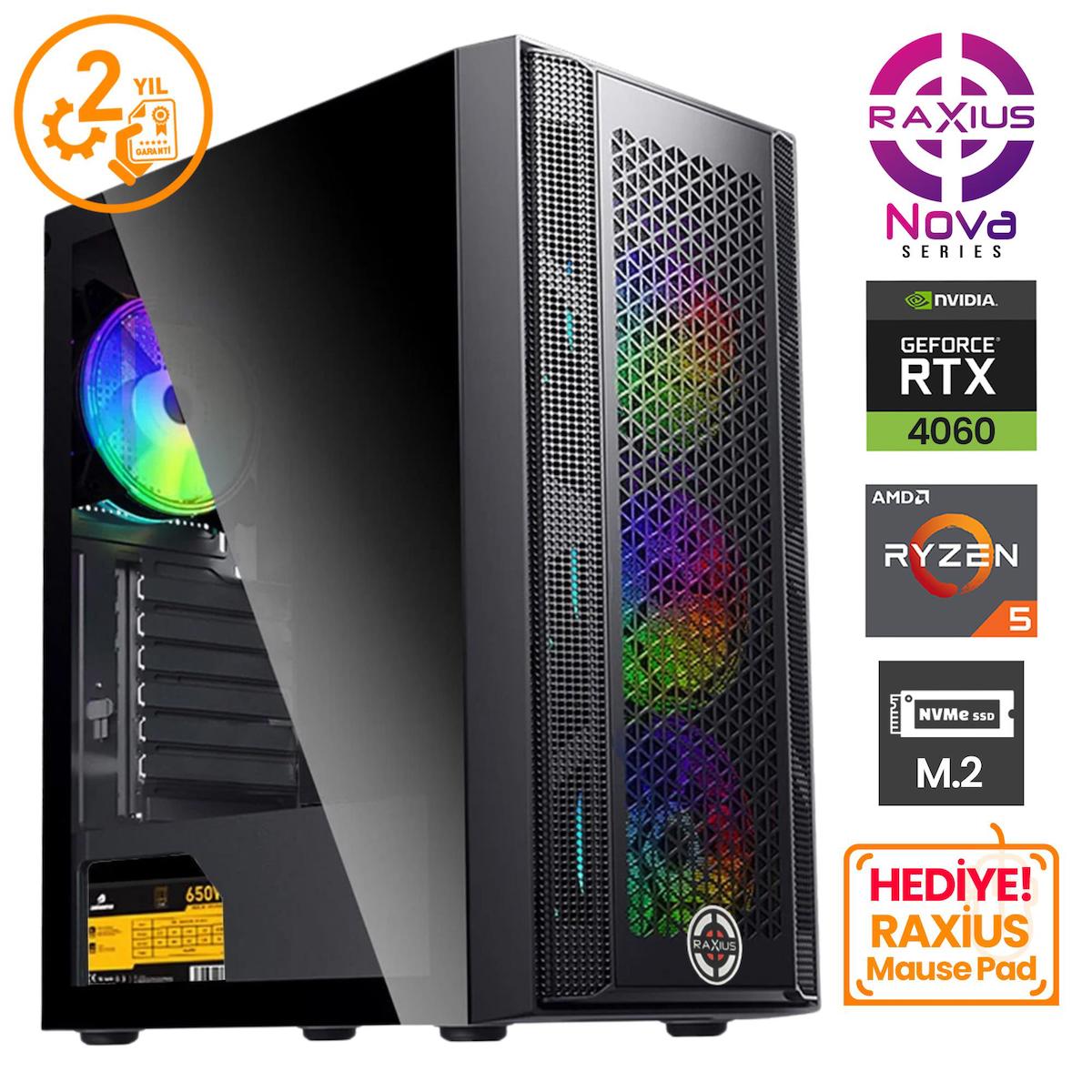 Raxius Nova G1 Harici GeForce RTX 4060 AMD Ryzen 5 5600 32 GB Ram 1 + 1 TB SSD Tower FreeDos Masaüstü Oyuncu Bilgisayarı