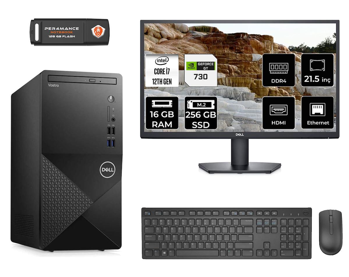 Dell Vostro 3910 MN75983910D311 Harici GeForce GT 730 Intel Core i7 12700 16 GB Ram 256 GB SSD Tower FreeDos 21.5 inç Monitörlü Masaüstü Oyuncu Bilgisayarı