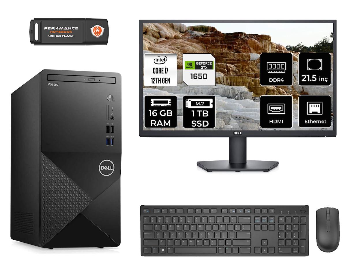 Dell Vostro 3910 MN75983910D613 Harici GeForce GTX 1650 Intel Core i7 12700 16 GB Ram 1 TB SSD Tower FreeDos 21.5 inç Monitörlü Masaüstü Oyuncu Bilgisayarı