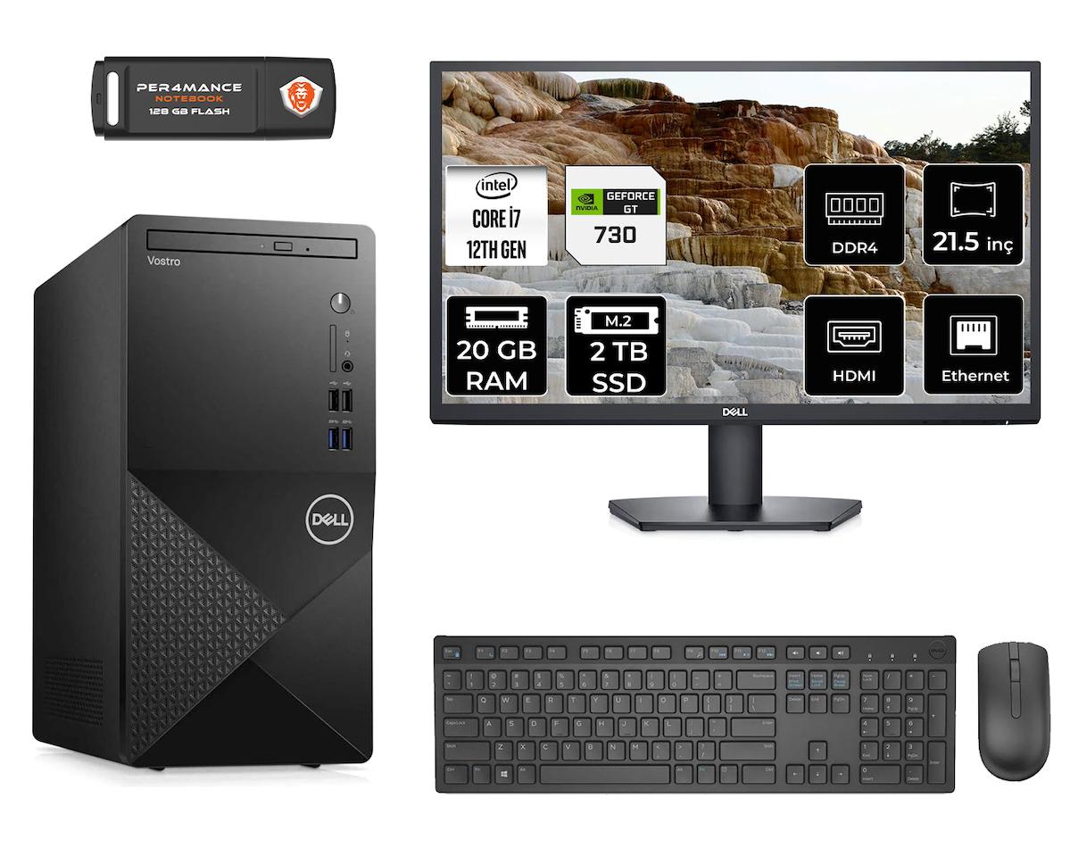 Dell Vostro 3910 MN753910D319 Harici GeForce GT 730 Intel Core i7 12700 20 GB Ram 2 TB SSD Tower FreeDos 21.5 inç Monitörlü Masaüstü Oyuncu Bilgisayarı