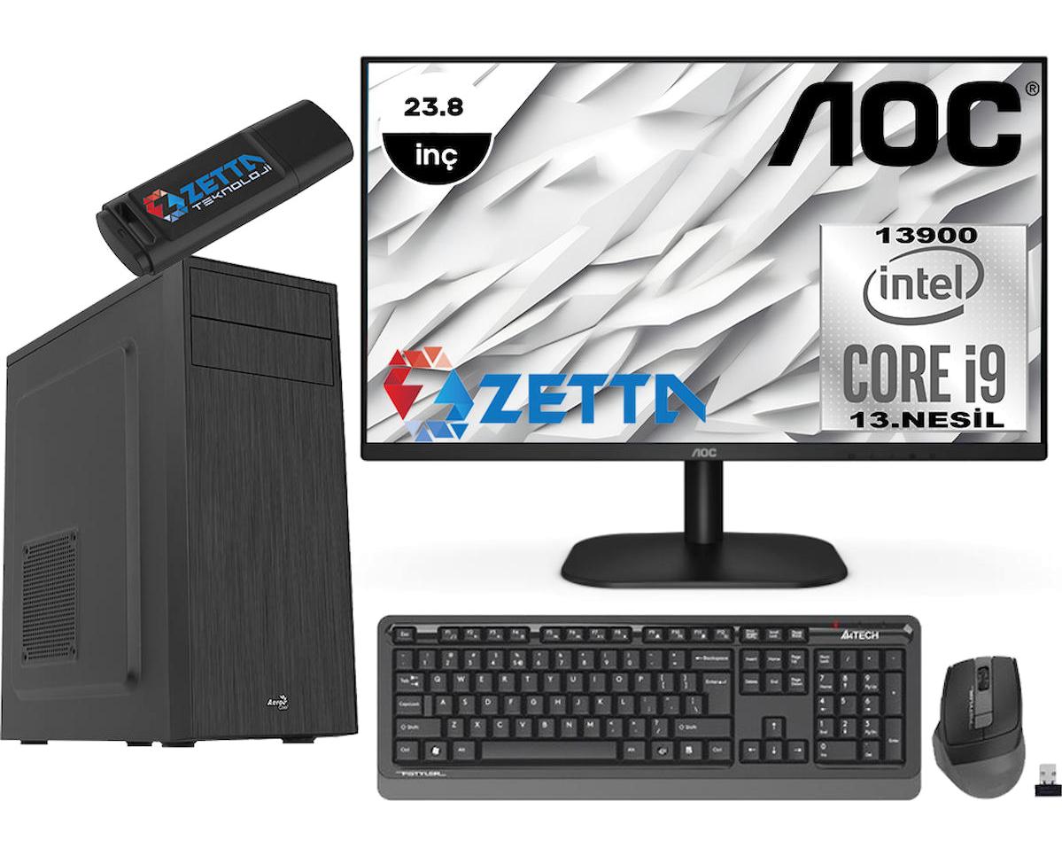 Zetta Expert MZET103098128 Harici GeForce GT 1030 Intel Core i9 13900 32 GB Ram DDR4 2 TB SSD Tower Windows 11 Pro 23.8 inç Monitörlü Masaüstü Oyuncu Bilgisayarı + Zetta Flash Bellek