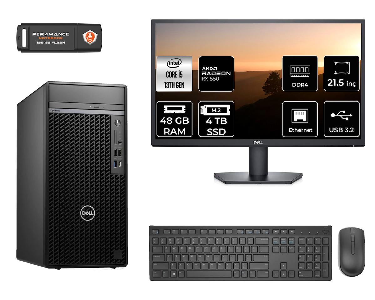 Dell Optiplex 7010 MNO7010D195 Harici Radeon RX 550 Intel Core i5 13500 48 GB Ram 4 TB SSD Tower FreeDos 21.5 inç Monitörlü Masaüstü Oyuncu Bilgisayarı