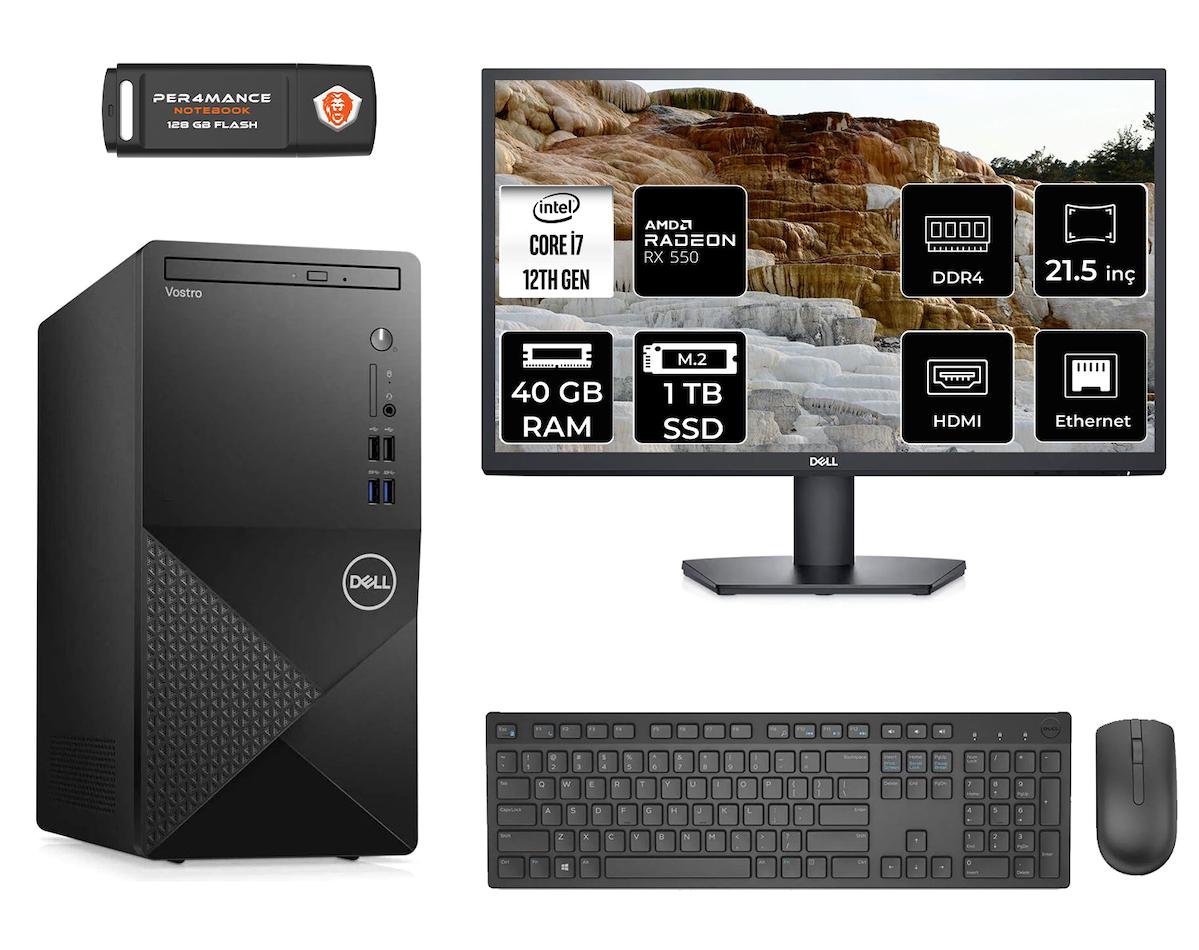 Dell Vostro 3910 MN753910D188 Harici Radeon RX 550 Intel Core i7 12700 40 GB Ram 1 TB SSD Tower FreeDos 21.5 inç Monitörlü Masaüstü Oyuncu Bilgisayarı