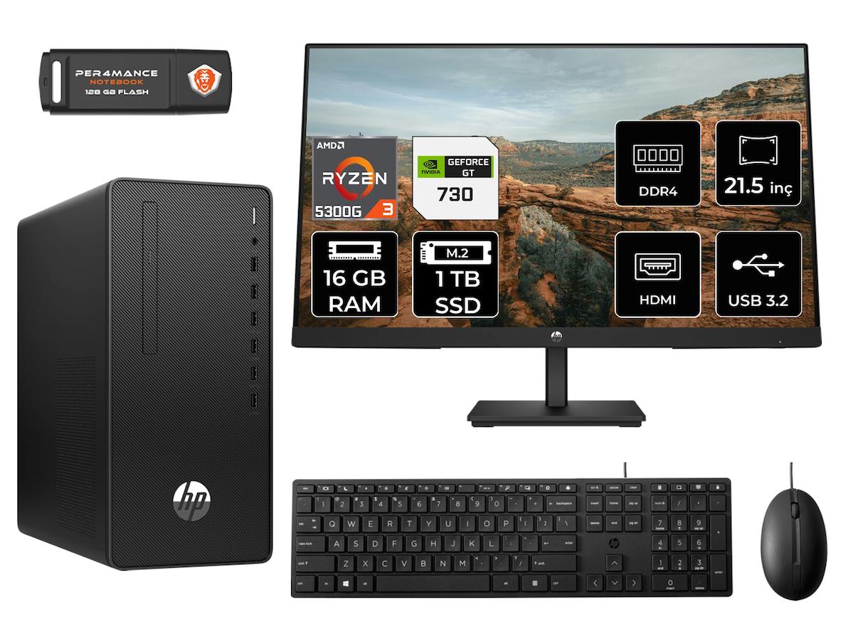 Hp Pro 295 G9 MA13EAD313 Harici GeForce GT 730 AMD Ryzen 3 5300G 16 GB Ram 1 TB SSD Tower FreeDos 21.5 inç Monitörlü Masaüstü Oyuncu Bilgisayarı