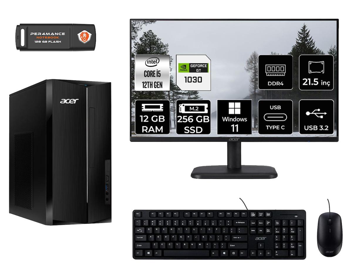 Acer Aspire TC1760 MDT005D506 Harici GeForce GT 1030 Intel Core i5 12400 12 GB Ram 256 GB SSD Tower Windows 11 Home 21.5 inç Monitörlü Masaüstü Oyuncu Bilgisayarı