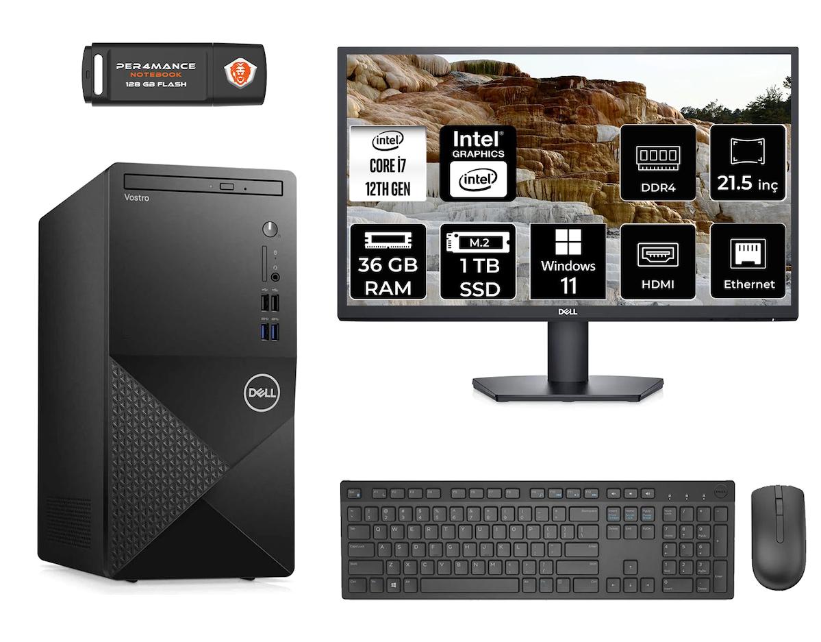 Dell Vostro 3910 MN75983910D083 Dahili Intel UHD Graphics 770 Intel Core i7 12700 36 GB Ram 1 TB SSD Tower Windows 11 Home 21.5 inç Monitörlü Masaüstü Bilgisayar