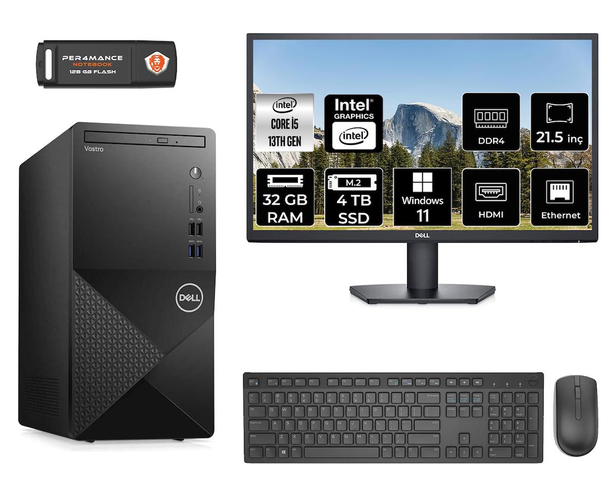 Dell Vostro 3020 MN4603020D130 Dahili Intel UHD Graphics 730 Intel Core i5 13400 32 GB Ram 4 TB SSD Tower Windows 11 Pro 21.5 inç Monitörlü Masaüstü Bilgisayar