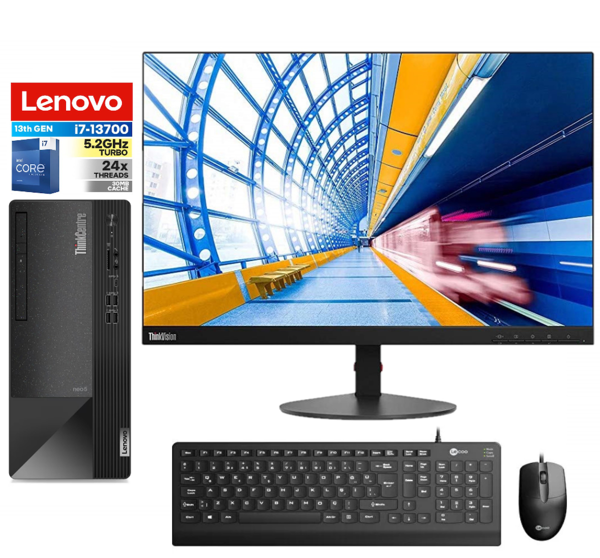 Lenovo Thinkcentre Neo 50T Gen 4 412JB005ATR24 Dahili Intel UHD Graphics 770 Intel Core i7 13700 8 GB Ram 2 TB SSD Tower Windows 11 Home 23.8 inç Monitörlü Masaüstü Bilgisayar + Zetta Flash Bellek