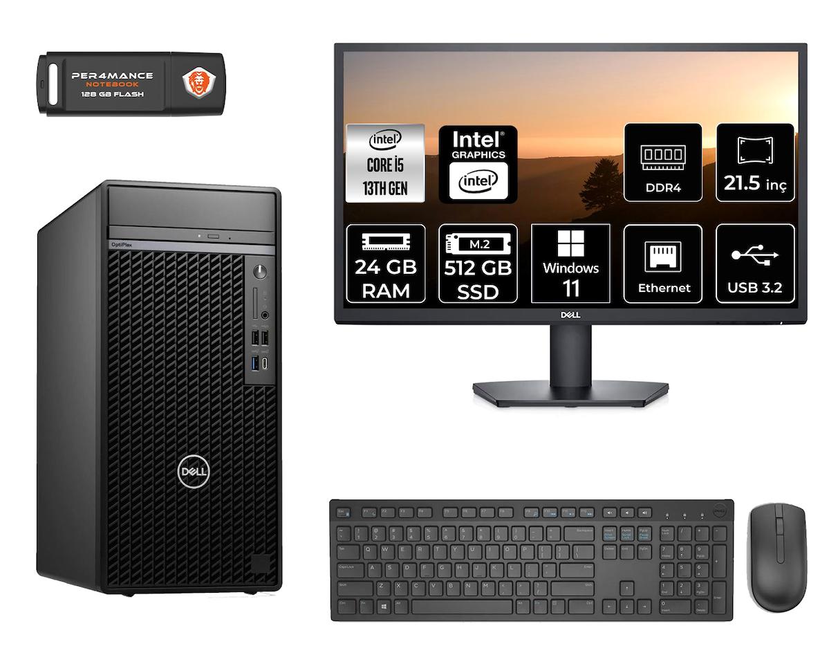 Dell Optiplex 7010 MNO7010D072 Dahili Intel UHD Graphics 770 Intel Core i5 13500 24 GB Ram 512 GB SSD Tower Windows 11 Home 21.5 inç Monitörlü Masaüstü Bilgisayar