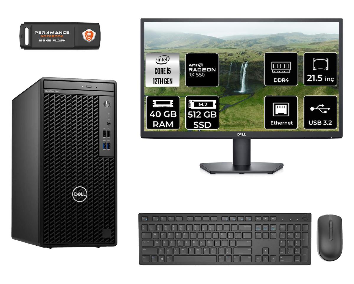 Dell Optiplex 3000 MNO3000D187 Dahili Intel UHD Graphics 770 Intel Core i5 12500 40 GB Ram 512 GB SSD Tower FreeDos 21.5 inç Monitörlü Masaüstü Bilgisayar