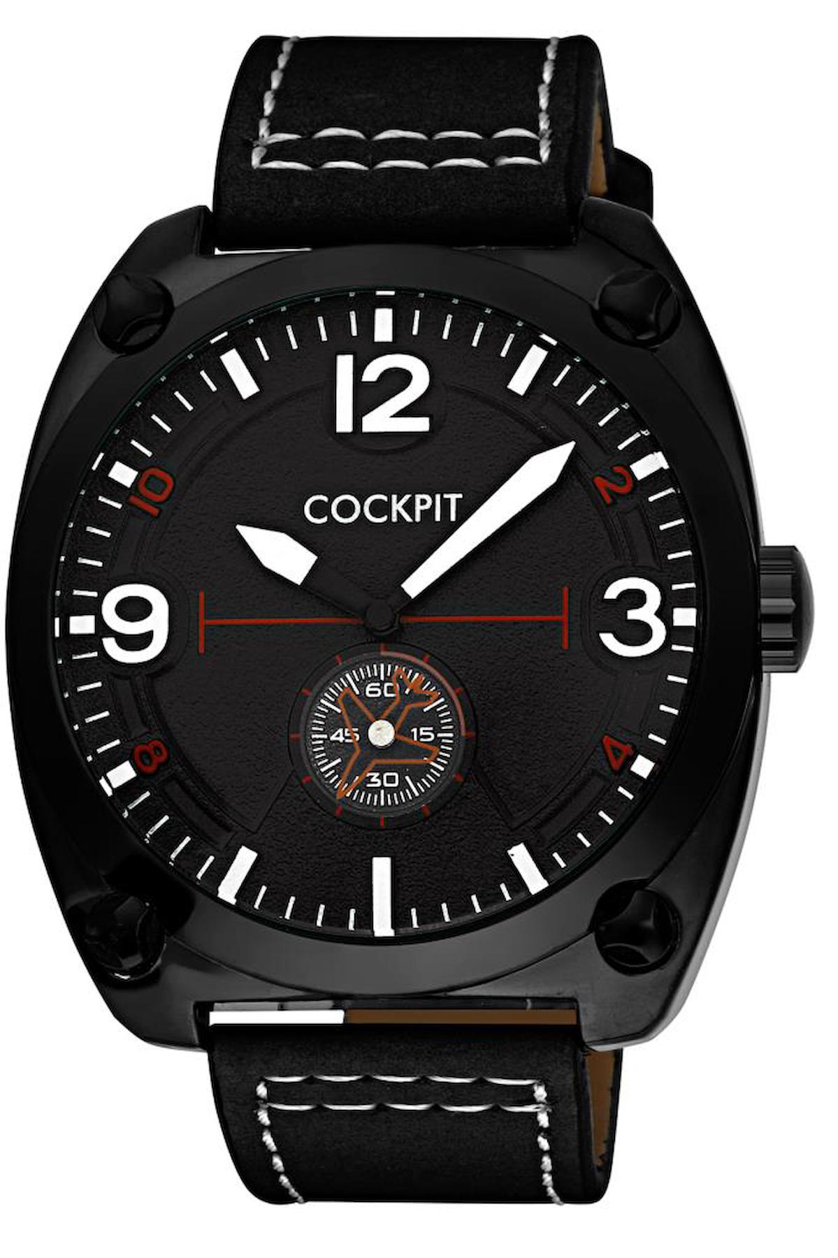 Cockpit CK-9155BK 44 mm Siyah Deri Kordon Analog Erkek Kol Saati