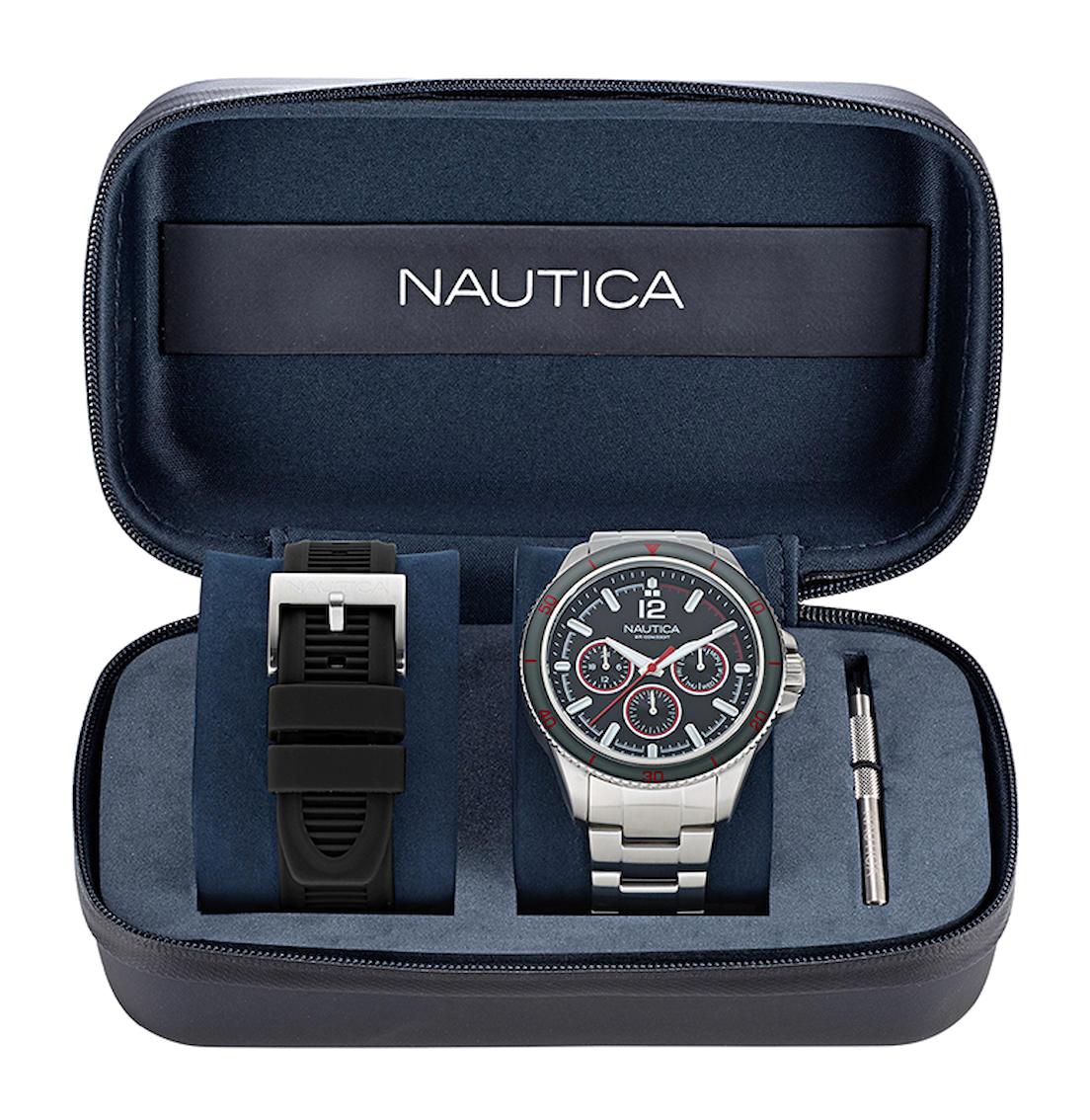 Nautica NAPWRS406 Takvimli 46 mm Gri-Siyah Çelik - Silikon Kordon Analog Erkek Kol Saati