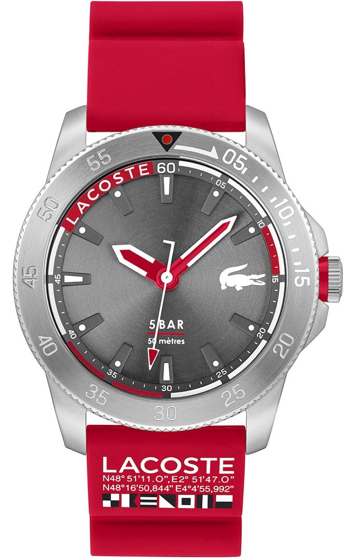 Lacoste LAC2011333 44 mm Kırmızı Silikon Kordon Analog Erkek Kol Saati