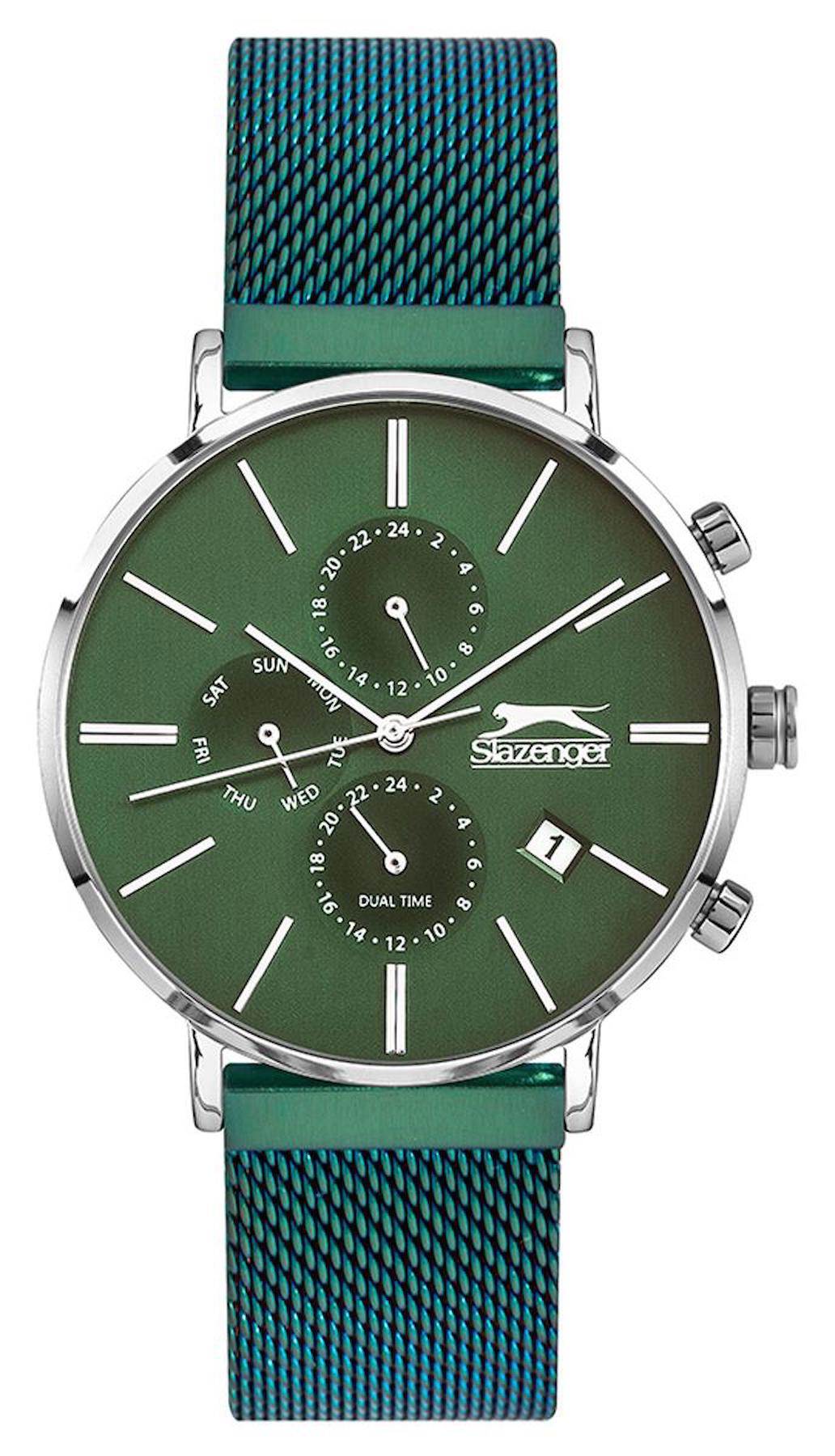 Slazenger SL.09.1890.2.05 Takvimli 41 mm Yeşil Çelik Kordon Analog Erkek Kol Saati