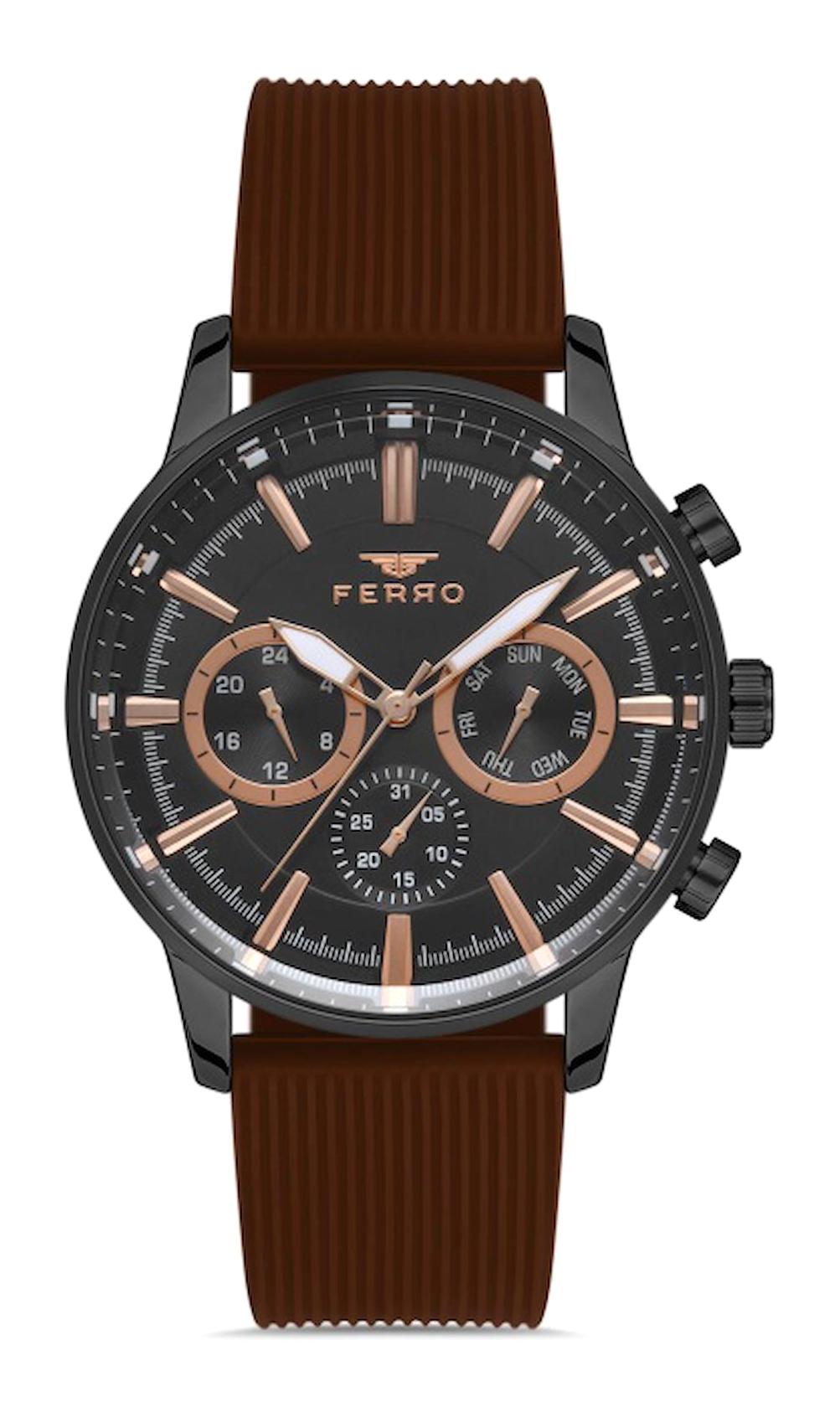 Ferro FM11150D-X Takvimli 42 mm Kahverengi Silikon Kordon Analog Erkek Kol Saati