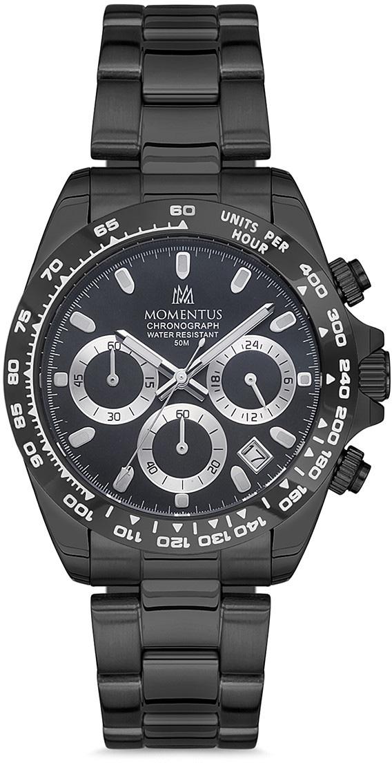 Momentus SM287B-04SN Takvimli 39 mm Siyah Çelik Kordon Analog Kol Saati