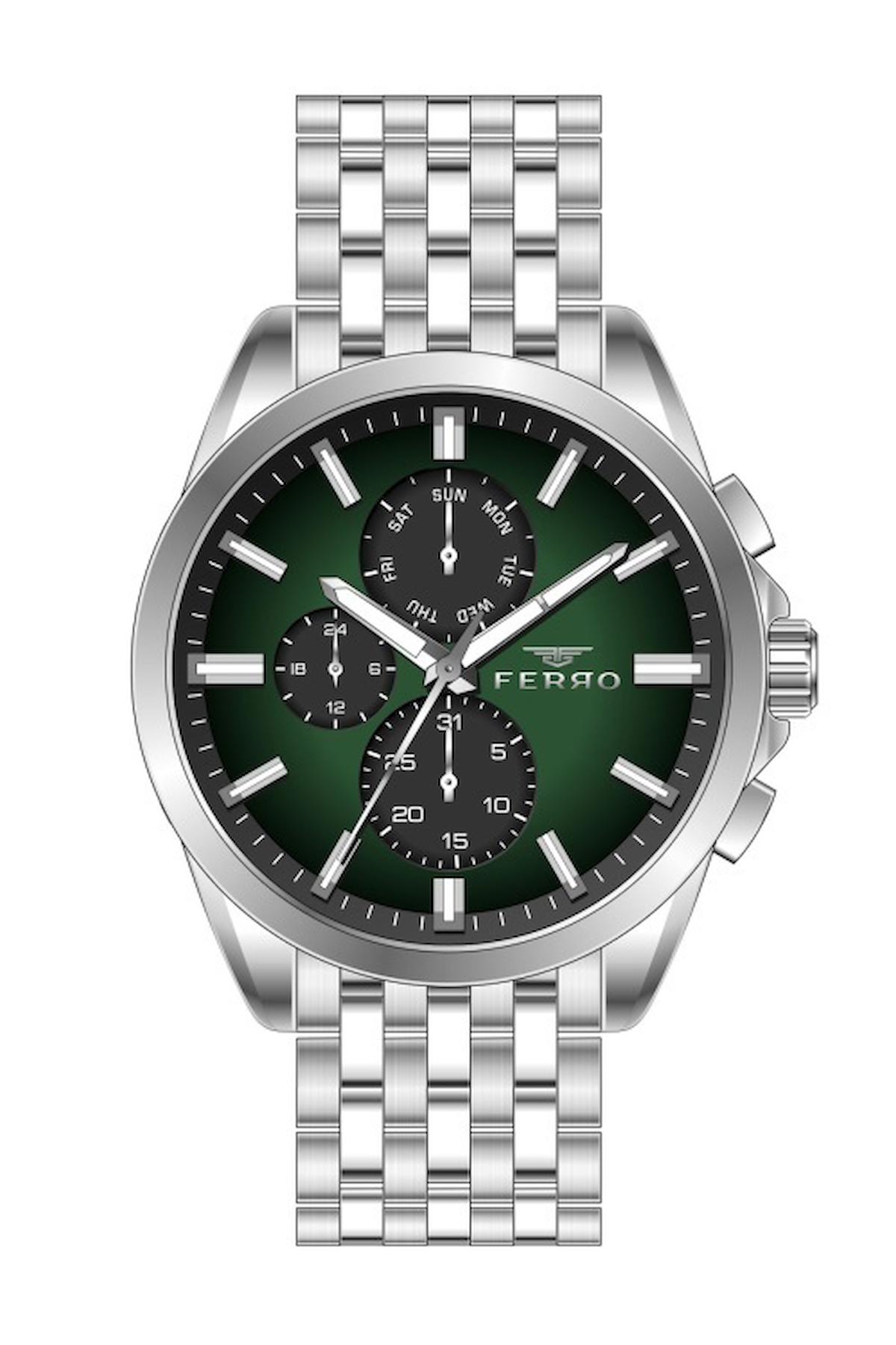 Ferro FM31387A-A6 Takvimli 44 mm Metal Kordon Analog Erkek Kol Saati