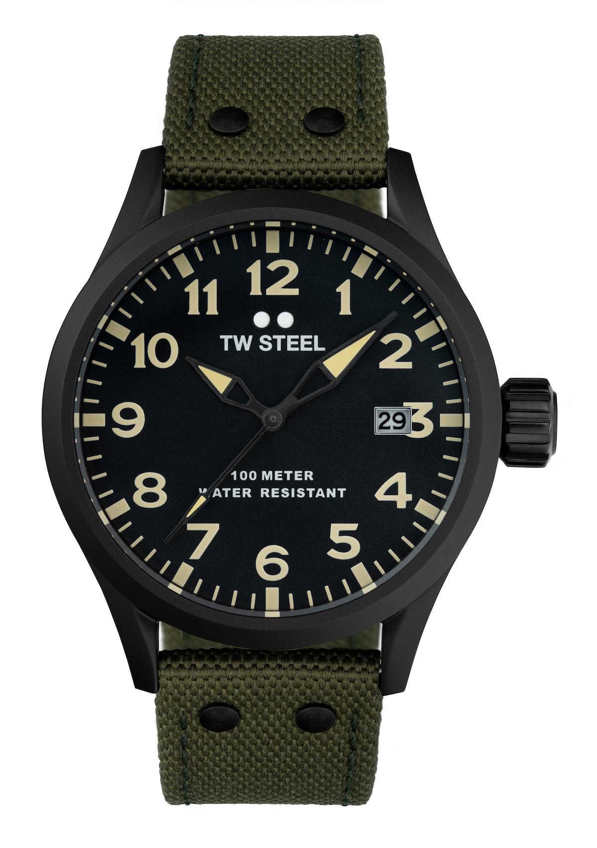 Tw Steel TW-VS102 Takvimli 45 mm Yeşil Deri Kordon Analog Erkek Kol Saati