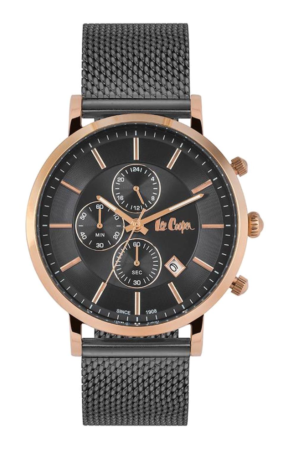 Lee Cooper LC07010.460 Takvimli 44 mm Siyah Çelik Kordon Analog Erkek Kol Saati