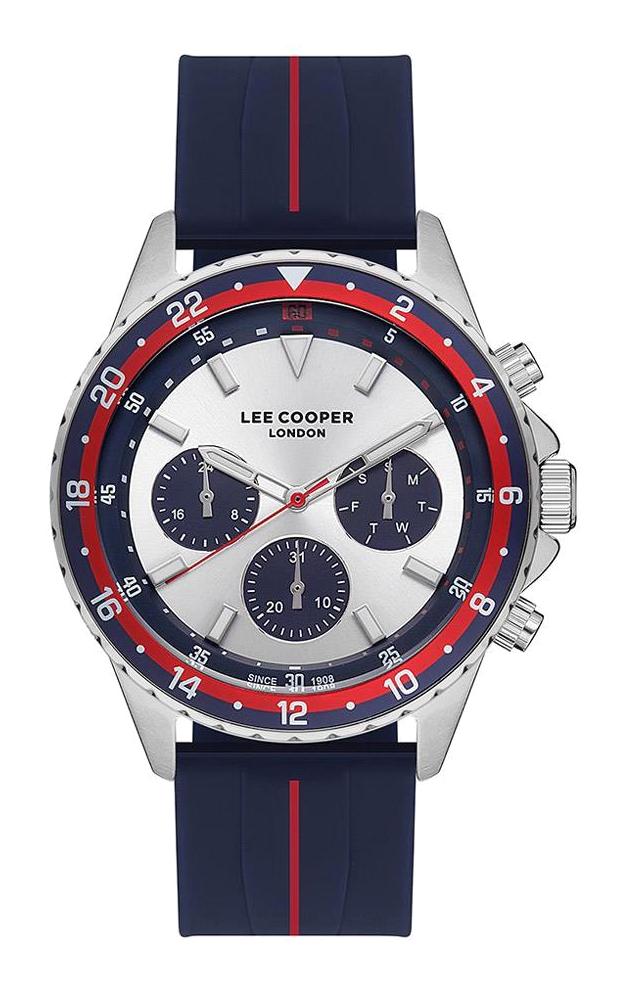 Lee Cooper LC07210.339 Takvimli 45 mm Kırmızı-Lacivert Silikon Kordon Analog Erkek Kol Saati