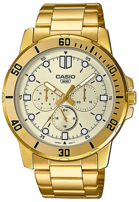 Casio MTP-VD300G-9EUDF Takvimli 45 mm Altın Çelik Kordon Analog Erkek Kol Saati