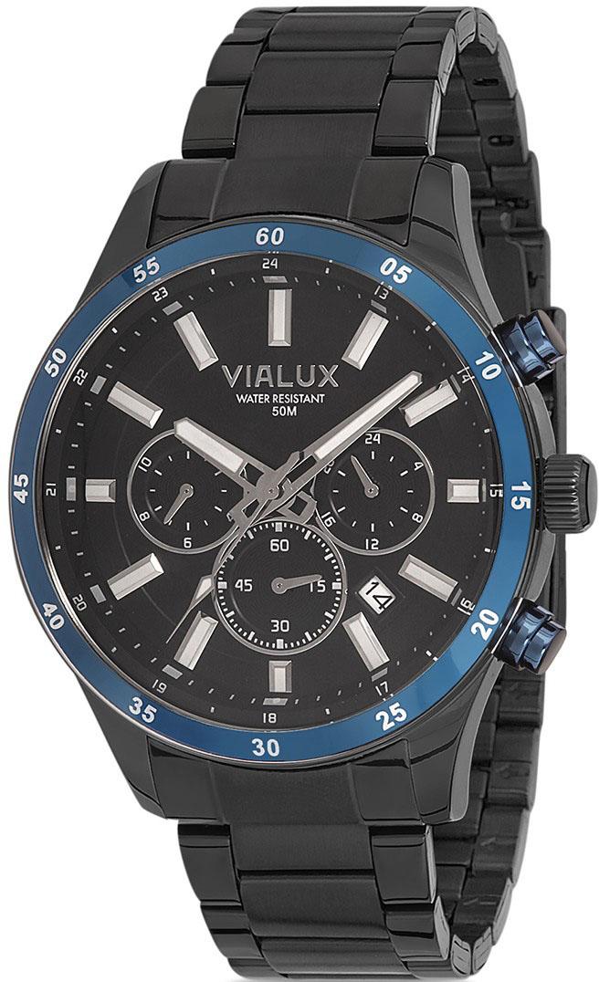 Vialux VX559B-04SS Takvimli 45 mm Siyah Çelik Kordon Analog Kol Saati