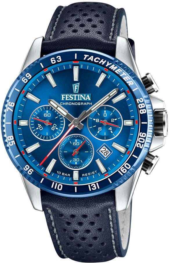 Festina F20561-3 Takvimli 45 mm Lacivert Deri Kordon Analog Kol Saati