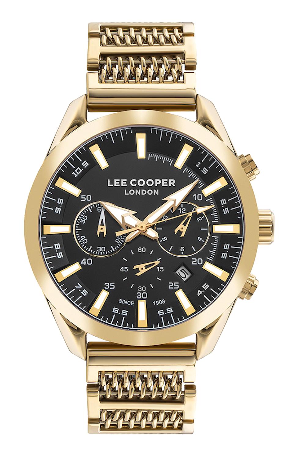 Lee Cooper LC07556.150-NM Takvimli 44 mm Altın Plastik Kordon Analog Erkek Kol Saati