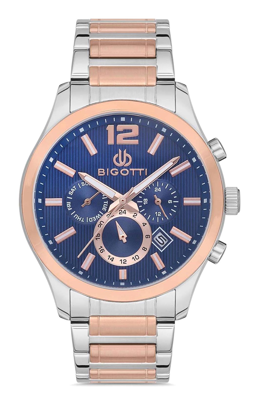 Bigotti BG.1.10166.5 Takvimli 44 mm Gri-Rose Gold Çelik Kordon Analog Erkek Kol Saati