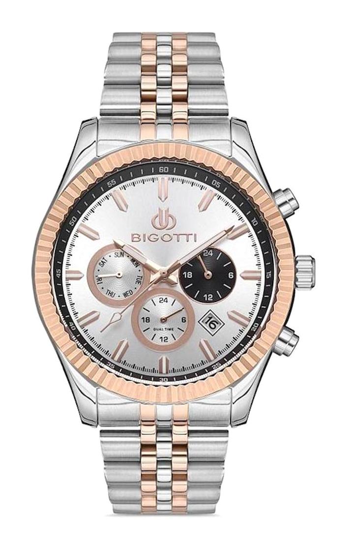 Bigotti BG.1.10210.3 Takvimli 43 mm Gri-Rose Gold Çelik Kordon Analog Erkek Kol Saati