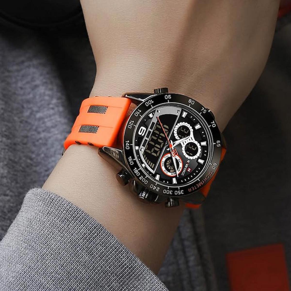 Naviforce NF9188M Alarmlı Takvimli 43 mm Turuncu Silikon Kordon Analog Erkek Kol Saati