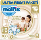 Molfix Pure&Soft 6 Numara Organik Göbek Oyuntulu Cırtlı Bebek Bezi 108'li