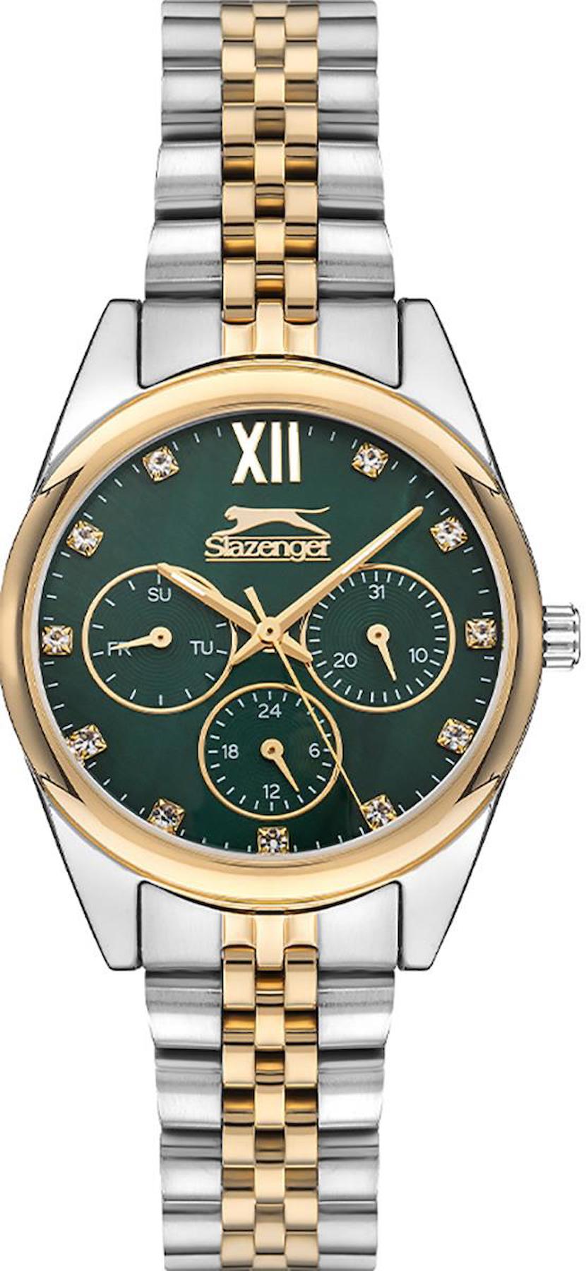 Slazenger SL.09.1990.4.05 Takvimli 34 mm Altın-Gri Çelik Kordon Analog Kadın Kol Saati