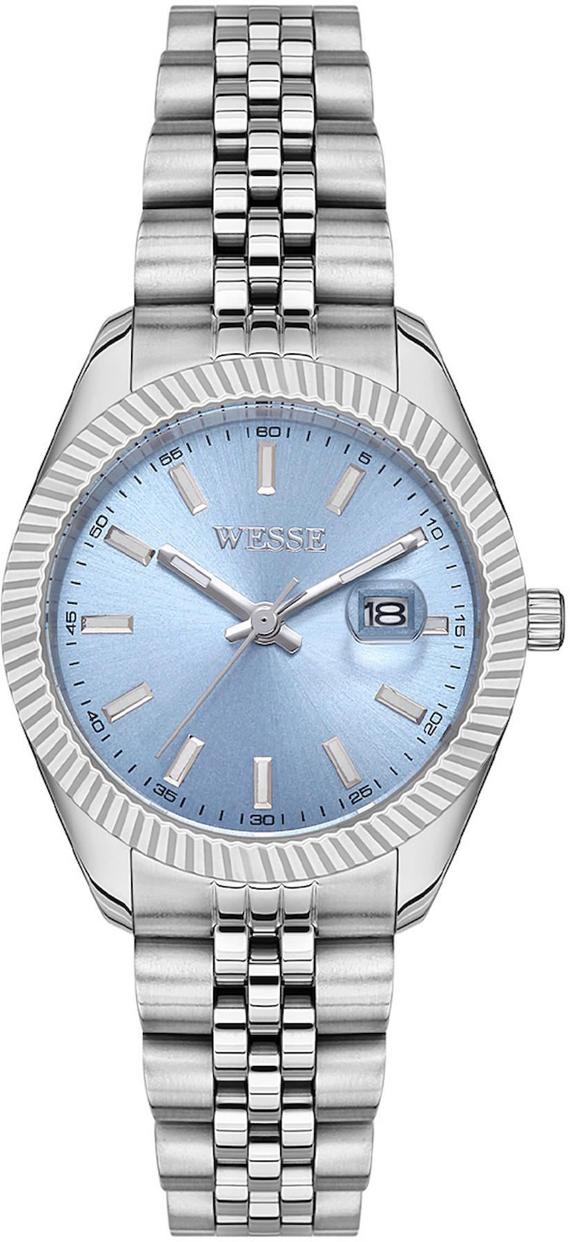 Wesse WWL111508 Takvimli 34 mm Gri Çelik Kordon Analog Kadın Kol Saati