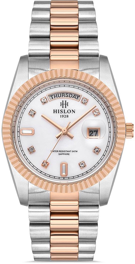 Hislon QL122T-09SR Takvimli 36 mm Gri-Rose Gold Çelik Kordon Analog Kadın Kol Saati