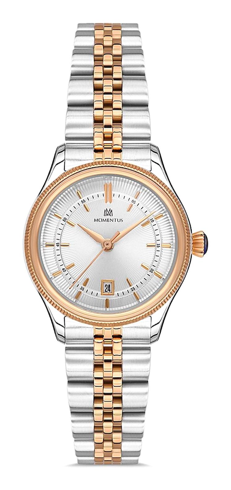 Momentus CW139T-02SR Takvimli 28 mm Gri-Rose Gold Çelik Kordon Analog Kadın Kol Saati