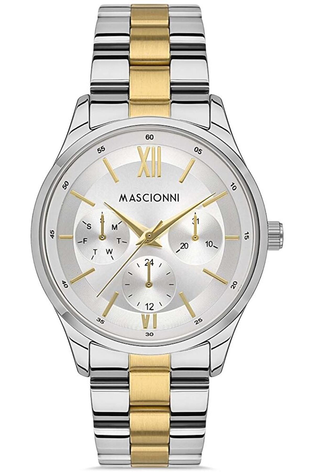 Mascionni M.1.1107A.02 Takvimli 38 mm Altın-Gri Metal Kordon Analog Kadın Kol Saati