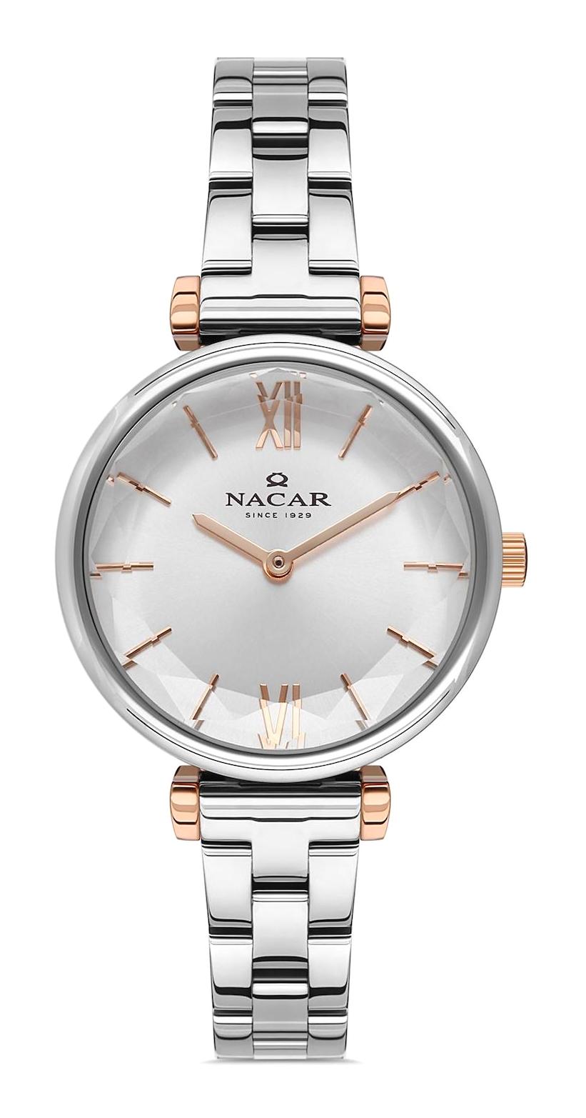 Nacar NC34-3921125-ESM 32 mm Gri-Rose Gold Çelik Kordon Analog Kadın Kol Saati