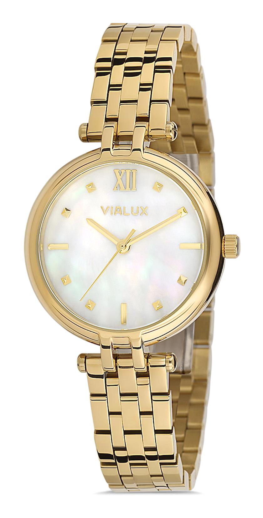 Vialux LJ478G-09SG 30 mm Altın Çelik Kordon Analog Kadın Kol Saati