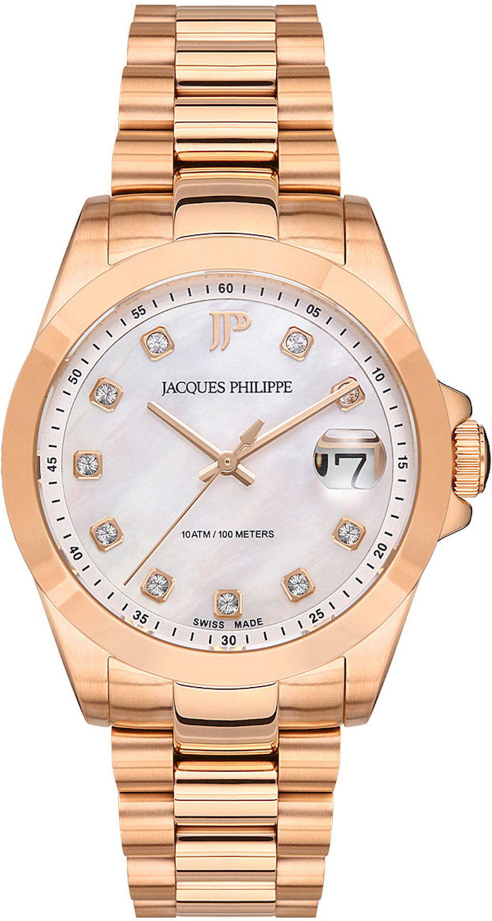 Jacques Philippe JPQLS343385 Takvimli 34 mm Rose Gold Çelik Kordon Analog Kadın Kol Saati