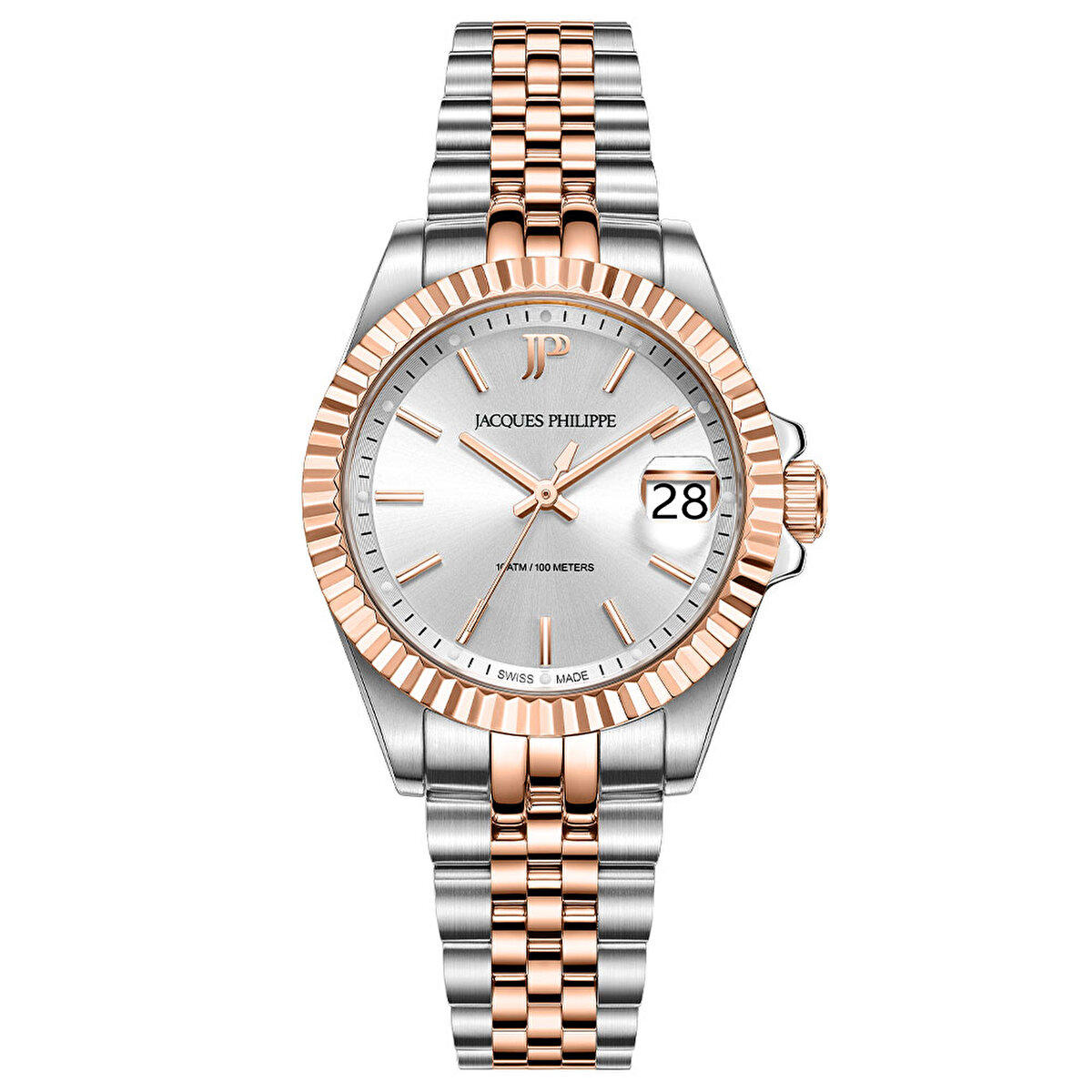 Jacques Philippe JPQLS587328RG Takvimli 32 mm Gri-Rose Gold Çelik Kordon Analog Kadın Kol Saati