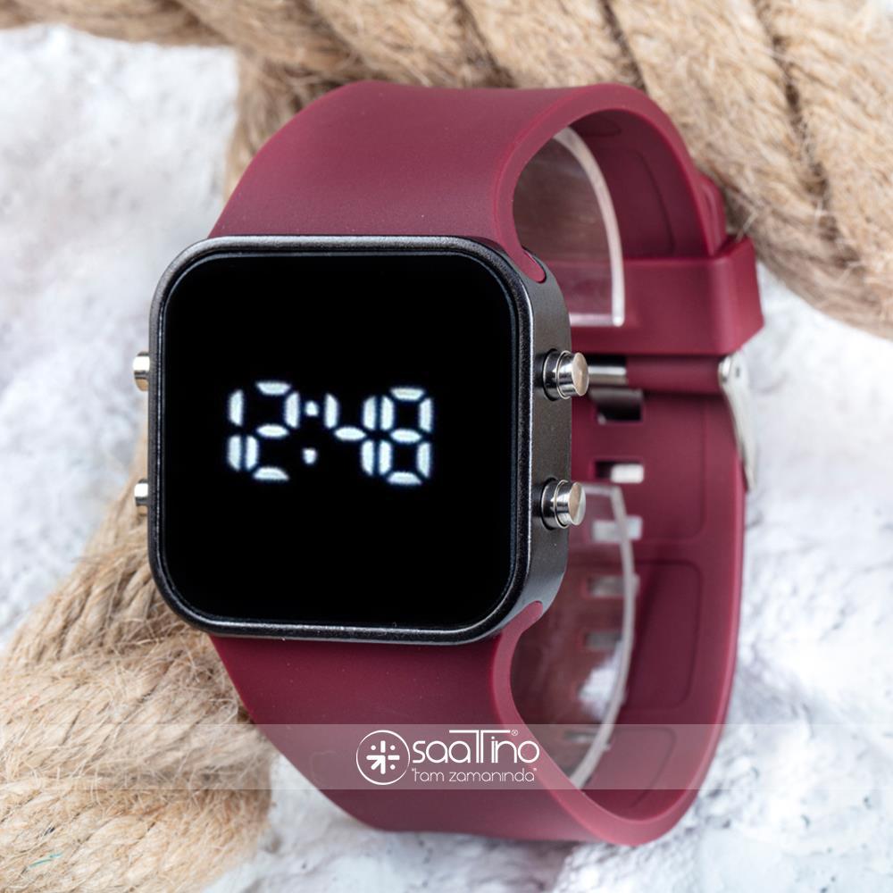 Spectrum ST-303618 42 mm Bordo Silikon Kordon Dijital Unisex Kol Saati