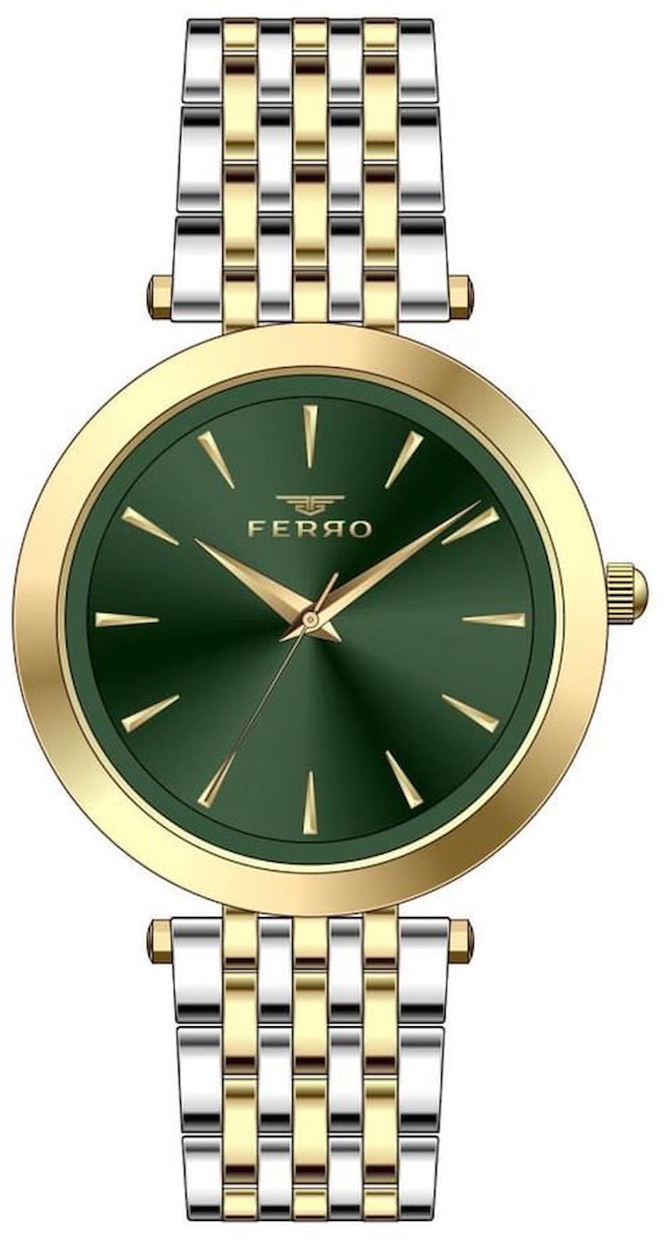 Ferro FL21331A-D6 34 mm Altın-Gri Metal Kordon Analog Kadın Kol Saati