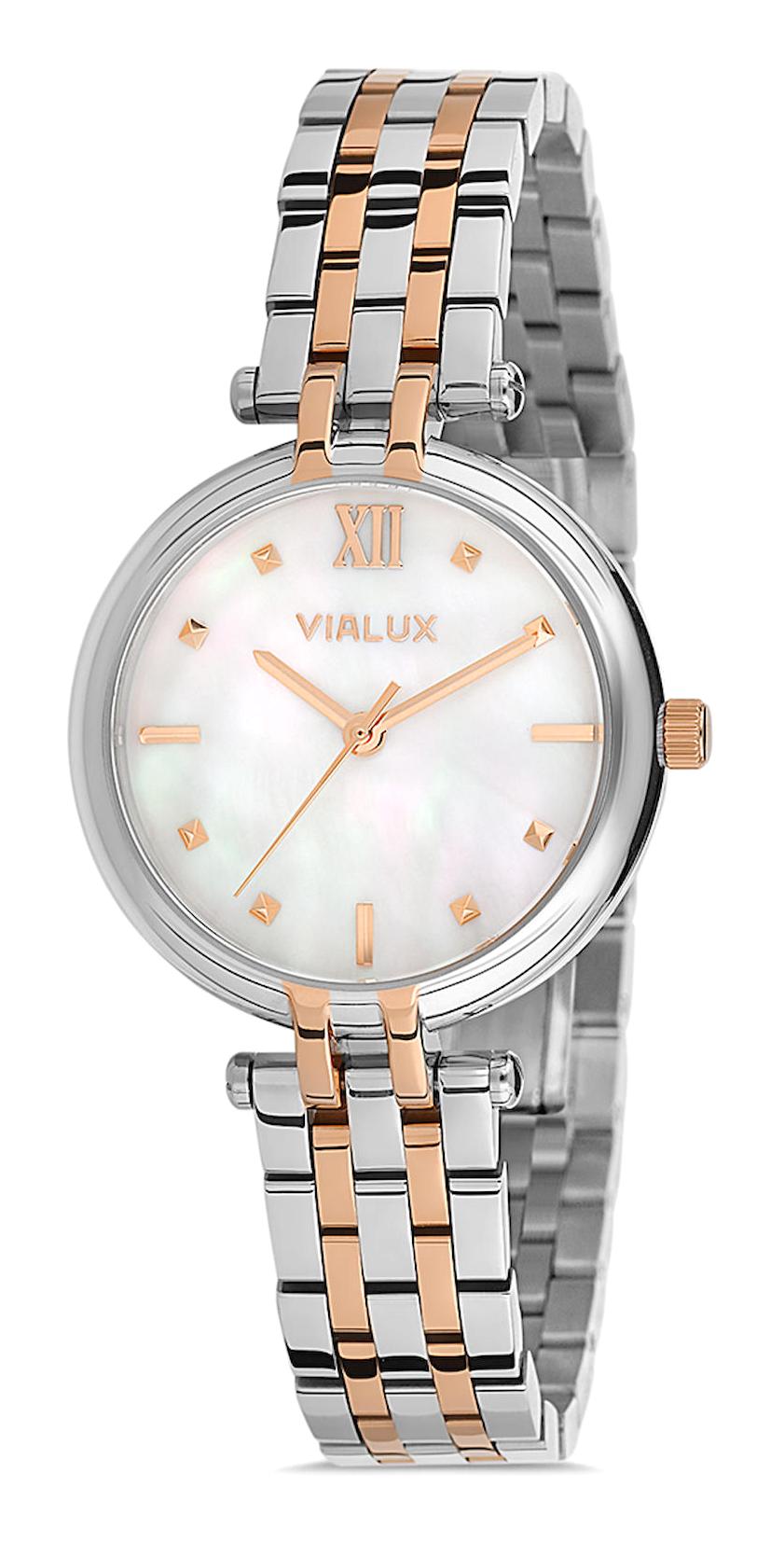 Vialux LJ478T-09SR 40 mm Gri-Rose Gold Çelik Kordon Analog Kadın Kol Saati