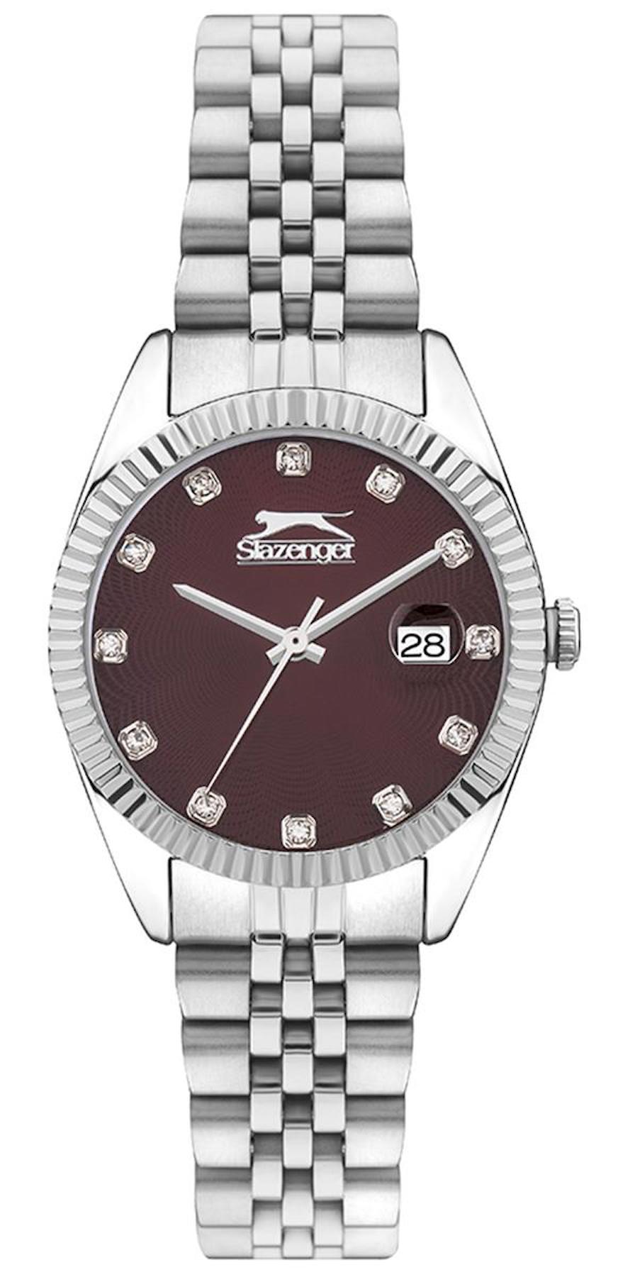 Slazenger SL.09.2240.3.04 Takvimli 32 mm Gri Çelik Kordon Analog Kadın Kol Saati