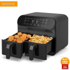 Groove Max Plus Airfryer 8 lt İki Hazneli Led Ekranlı Yağsız Sıcak Hava Fritözü Siyah