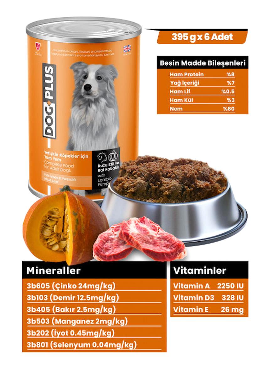 Dogplus Balkabaklı-Kuzu Parça Etli Yetişkin Köpek Maması 6 x 395 gr 6'lı