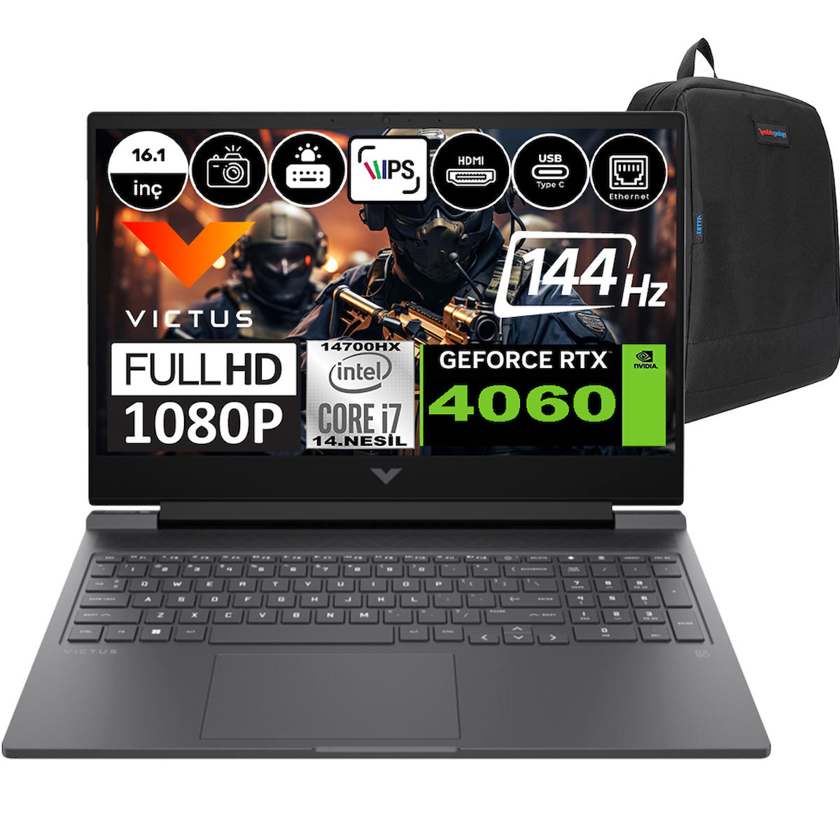 Hp Victus 16 R1051NT 9J234EAH09 Harici GeForce RTX 4060 Intel Core i7 14700HX 64 GB Ram 2 TB SSD 16.1 inç Full HD Windows 11 Home Laptop + Weblegelsin Çanta